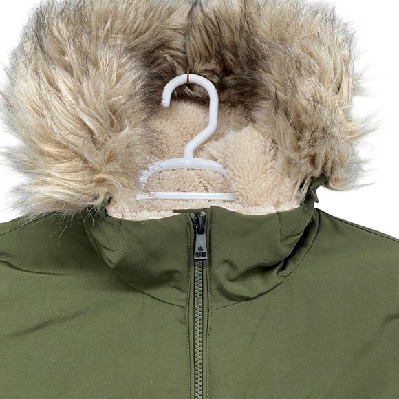 Lauren Ralph Lauren Womens Olive Green Faux Fur Trim Hooded Down Puffer Small - Picture 9 of 13